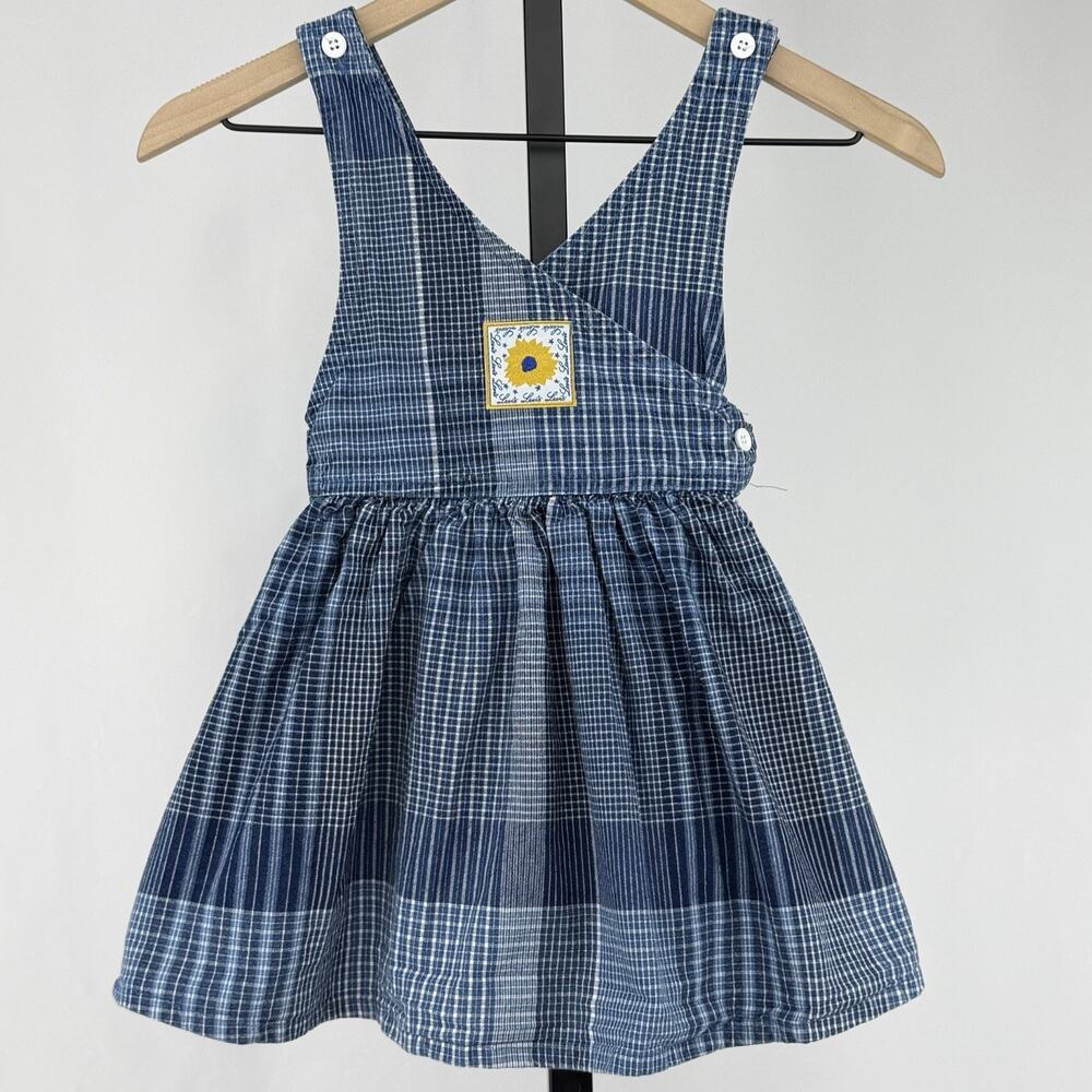 Vintage 90s Little Levis Girls Denim Jumper Sun Dress Sunflower Patch USA Size 6